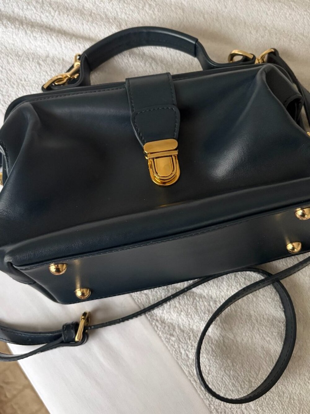 Linjer Navy Leather Doctor's Crossbody Bag with Adjustable Strap